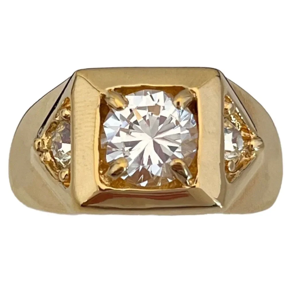 Vintage 1970s Ring Size 13 CZ Square Prong Set Gold Plated Band - 14O